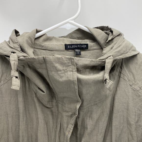Eileen Fisher nylon metallic A-line hooded jacket light green oversized size S - Picture 6 of 12